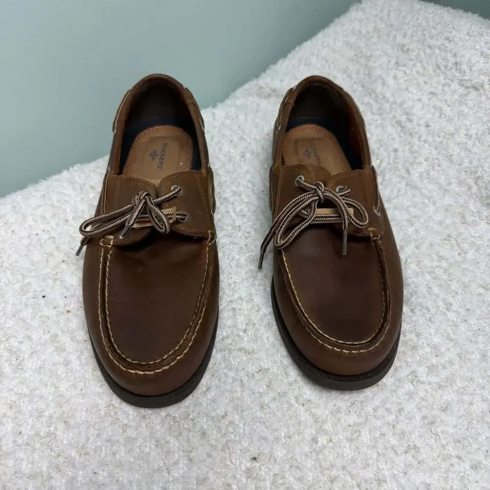 Dockers Vargas Boat Shoes Size 12W Brown Leather Casual Loafers Mens Like New
